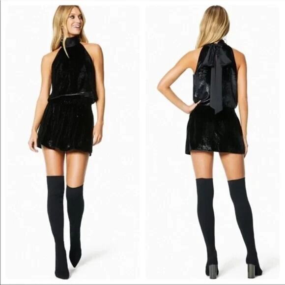 Ramy Brook Paige Velvet Dress Black Mini Velour Sleeveless Mock Neck Tie… - Picture 10 of 10